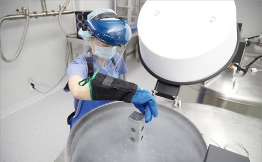 Embryologist handling cryostorage at the CHA Bundang fertility laboratory